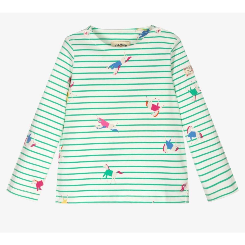 Joules Girl's Green Stripe Horse Long Sleeve Top